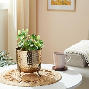 amazon basics hammered metal planter for home decor set of 2  suitable for indoor outdoor balcony living room  gold