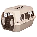 Amazon Basics Hard-Sided Dog and Cat Kennel, Single-Door Travel Pet Carrier with Metal Wire Ventilation, 23.6"L x 15.7"W x 13"H, Beige