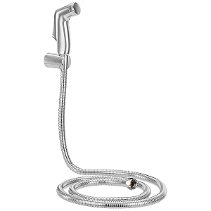 amazon basics health faucet for toilet with flexible metal hose and holder  toilet jet spray for high water pressure  bathroom jet spray  polished chrome 15 mtr ss 304 flexible tube