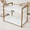 Amazon Basics Heavy Duty Metal Microwave Stand for Kitchen Counter | Microwave & OTG Oven Rack with Double Platform Storage & Utility Hooks | Multipurpose Kitchen Organizer for Utensils, Jars & Appliances | White-