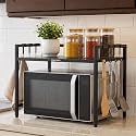 Amazon Basics Height Adjustable Microwave Oven Stand for Kitchen Counter | Single Layer Heavy Duty Metal Microwave &amp; OTG Rack with 8 Hooks | Kitchen Organizer Shelf for Oven, Utensils &amp; Appliances | Black