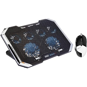 amazon basics laptop cooling pad with 7-cool rgb led lighting effects  quiet 6 fans with 7-level height adjustment slim chill mat for 10 to 17-inch laptops amp wired gaming mouse
