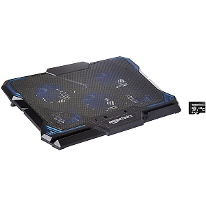 amazon basics laptop cooling pad with led lighting effect slim chill mat for 10 to 17-inch laptops amp 128gb microsdxc memory card with full size adapter
