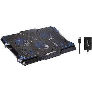amazon basics laptop cooling pad with led lighting effect slim chill mat for 10 to 17-inch laptops amp hi-speed 4 port ultra slim usb 20 hub for laptops and computers black
