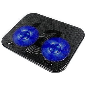 amazon basics laptop cooling pad usb powered portable gaming laptop cooler stand  quiet 2 fans with blue led light  2 viewing angles  slim chill mat for 10 to 156-inch laptops