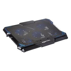 amazon basics laptop cooling pad with led lighting effect  usb powered gaming laptop cooler stand  quiet 6 fans with 2-level height adjustment slim chill mat for 10 to 17-inch laptopsab-cp1_black