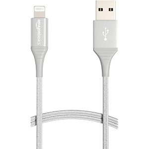amazon basics mfi certified double braided nylon lightning to usb cable charger for apple iphonetabletdurability rated 10000 bends silver6 foot