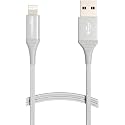 amazon basics Mfi Certified Double Braided Nylon Lightning To Usb Cable Charger For Apple Iphone,Tablet,Durability Rated 10000 Bends (Silver,6 Foot)