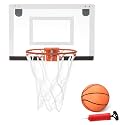 Amazon Basics Mini Indoor Basketball Hoop, Over The Door Backboard and Rim, Includes 5-inch PVC Basketball and Pump, 18" x 12"