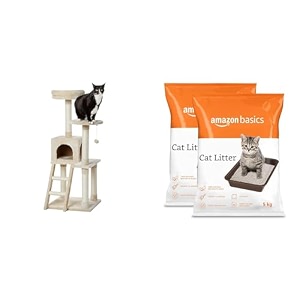 amazon basics multi-level cat tree indoor climbing activity cat tower with scratching posts cave amp amazonbasics scoopable bentonite cat litter unscented 5kg pack of 2