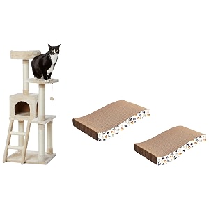 amazon basics multi-level cat tree indoor climbing activity cat tower 19 x 19 x 50 inches beige amp amazon basics cat scratch pad with catnip pack of 2