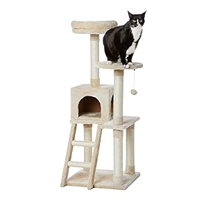 amazon basics multi-level cat tree indoor climbing activity cat tower with scratching posts  cave  step ladder  48 x 48 x 132 cm beige