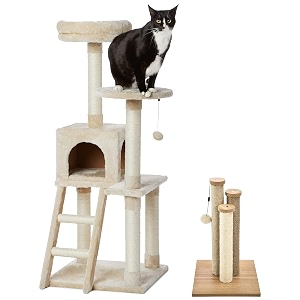 amazon basics multi-level cat tree indoor climbing activity cat tower with scratching posts cave and step ladder 19 x 19 x 50 inches beige amp amazonbasics cat triple scratching posts