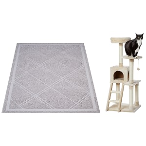 amazon basics multi-level cat tree indoor climbing activity cat tower with scratching posts cave and step ladder 19 x 19 x 50 inches beige amp amazon basics cat litter box mat - 24 x 35 inches grey