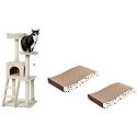 Amazon Basics Multi-Level Cat Tree Indoor Climbing Activity Cat Tower, 19 x 19 x 50 Inches, Beige &amp; Amazon Basics Cat Scratch Pad with Catnip, Pack of 2