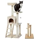 Amazon Basics Multi-Level Cat Tree Indoor Climbing Activity Cat Tower with Scratching Posts, Cave, and Step Ladder, 19 x 19 x 50 Inches, Beige &amp; AmazonBasics Cat Triple Scratching Posts