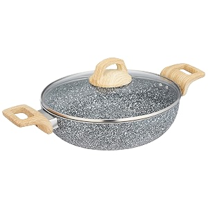 amazon basics aluminium granite finish non-stick induction base deep kadai  24cm with glass lid  granite finish  grey  1 kilograms