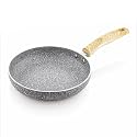 Amazon Basics Granite Finish Non Stick Induction Base Fry Pan 24cm with Glass Lid -Granito Grey