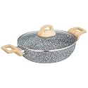Amazon Basics Aluminium Granite Finish Non-Stick Induction Base Deep Kadai | 24cm with Glass Lid | Granite Finish | Grey | 1 Kilograms