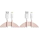 amazon basics Nylon Braided USB-A to Lightning Cable Cord, MFi Certified Charger for Apple iPhone 14, 13, 12,11, X, 8, 7, 6, 5, iPad Air, Pro, Mini, iPad | Salmon Pink, 1.02 meter (Pack of 2)