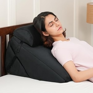 amazon basics adjustable wedge pillow with memory foam amp head rest  multi-purpose back amp leg support cushion for bed amp sofa  soft removable washable cover  durable design - black 38 x 57 x 53 cm