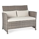 Amazon Basics Outdoor Patio Loveseat, 2-Seat Wicker Couch with Beige Cushions, Weather-Resistant