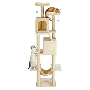 amazon basics cat tree natural sisal rope with three floor tower furry hanging ball light beige with white rope l