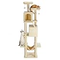 Amazon Basics Cat Tree Natural Sisal Rope with Three Floor Tower Furry Hanging Ball, Light Beige with White Rope (L)