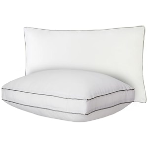 amazon basics premium luxury bed pillow with gusset  68 x 43cm with 5 cm gusset  pack of 2  firm support  brushed microfiber fabric  stylish piping design white