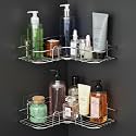 Amazon Basics Self-Adhesive Corner Shelf | No-Drill, Wall-Mounted Organizer for Bathroom, Kitchen & Living Room – Premium Rust Proof GI Metal, 27 x 27 x 6 cm, Chrome, Pack of 2
