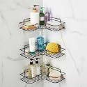 Amazon Basics Self-Adhesive Corner Shelf | No-Drill, Wall-Mounted Organizer for Bathroom, Kitchen &amp; Living Room – Premium Rust Proof GI Metal, 27 x 27 x 6 cm, Black, Pack of 3