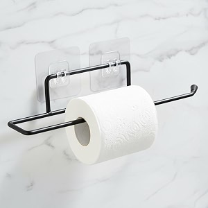 amazon basics self-adhesive toilet paper holder  wall-mounted bathroom tissue roll hanger  rust proof gi steel with powder-coated black finish  248l x 547w x 48h cm pack of 1