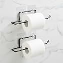 Amazon Basics Self-Adhesive Toilet Paper Holder | Wall-Mounted Bathroom Tissue Roll Hanger | Rust Proof GI Steel with Powder-Coated Black Finish | 24.8L X 5.47W x 4.8H cm, Pack of 2