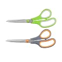 Amazon Basics Multipurpose Stainless Steel Scissors for Office, Crafts, Paper Cutting, Fabric Cutting, Right/Left Handed, Comfort Grip, PVD Coated, 2-Pack, Green and Grey