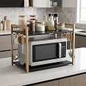 Amazon Basics Heavy Duty Metal Microwave Stand for Kitchen Counter | Microwave &amp; OTG Oven Rack with Double Platform Storage &amp; Utility Hooks | Multipurpose Kitchen Organizer for Utensils, Jars &amp; Appliances | Black-