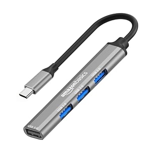 amazon basics usb-c multiport adapter with 1 usb 30 amp 3 usb 20 ports plug amp play built-in smart chip compatible with macbook laptop tablet smartphone and more