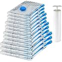 amazon basics Vacuum Compression Storage Bags with Hand Pump - 12-Pack (3 Jumbo, 3 Large, 3 Medium, 3 Small), Plastic | White