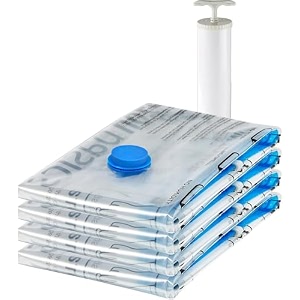 amazon basics plastic vacuum compression zipper storage bags with hand pumpx-jumbo-pack of 4white