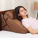 Amazon Basics Adjustable Wedge Pillow with Memory Foam & Head Rest | Multi-Purpose Back & Leg Support Cushion for Bed & Sofa | Soft Removable Washable Cover | Durable Design - Brown (38 x 57 x 53 CM)