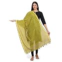 Amazon Brand - Anarva Women's Handloom Hand Woven Cotton Buti Zari Dupatta With Pom Pom Edgings (2.5 Meters) (Light Green)