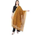 Amazon Brand - Anarva Women's Handloom Hand Woven Cotton Buti Zari Dupatta With Pom Pom Edgings (2.5 Meters) (Brown)