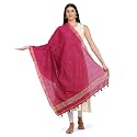 Amazon Brand - Anarva Women's Handloom Hand Woven Cotton Buti Zari Dupatta With Pom Pom Edgings (2.5 Meters) (Magenta)