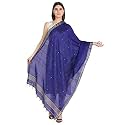 Amazon Brand - Anarva Women's Handloom Hand Woven Cotton Buti Zari Dupatta With Pom Pom Edgings (2.5 Meters) (Blue)