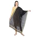 Amazon Brand - Anarva Women's Handloom Hand Woven Cotton Buti Zari Dupatta With Pom Pom Edgings (2.5 Meters) (Black)