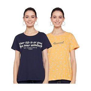 amazon brand - eden amp ivy women39s regular t-shirt eniss22wte501_navy amp mustard m