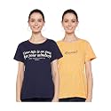 Amazon Brand - Eden &amp; Ivy Women's Regular T-Shirt (ENISS22WTE501_Navy &amp; Mustard M)