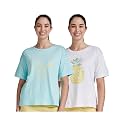 Amazon Brand - Eden &amp; Ivy Women's Solid Regular T-Shirt (Pack of 2) (ENISS22WTE501_Blue &amp; White XS)