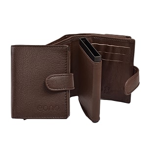 amazon brand  eono denver genuine leather amp aluminium rfid blocking 13 card holder wallet large coin pouch easy access id window ultra strong stitching 10cm x 7cm slim size