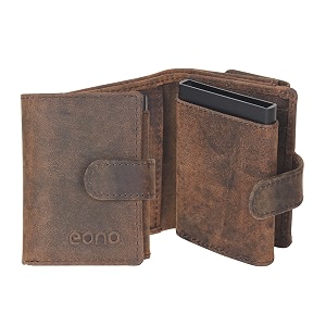 amazon brand  eono denver genuine leather amp aluminium rfid blocking 13 card holder wallet large coin pouch easy access id window ultra strong stitching 10cm x 7cm slim size