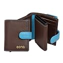 Amazon Brand – Eono Denver Genuine Leather &amp; Aluminium RFID Blocking 13 Card Holder Wallet Large Coin Pouch Easy Access ID Window Ultra Strong Stitching (10CM X 7CM) Slim Size